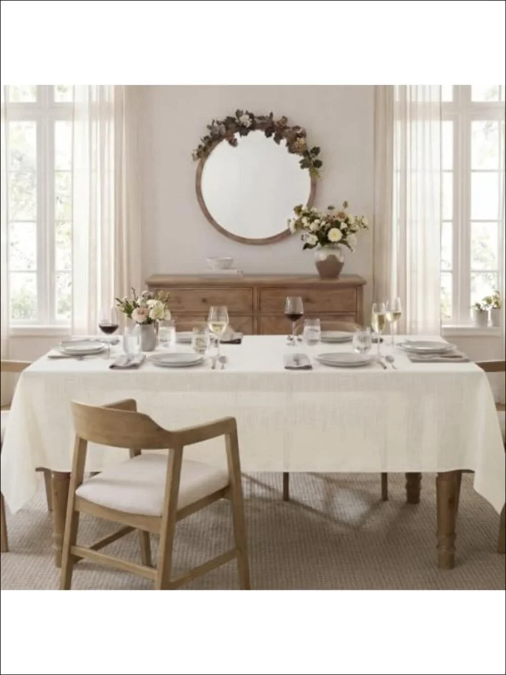 Linen-Textured Rectangle Tablecloth 60x84 Heavyweight Polyester Farmhouse Dining
